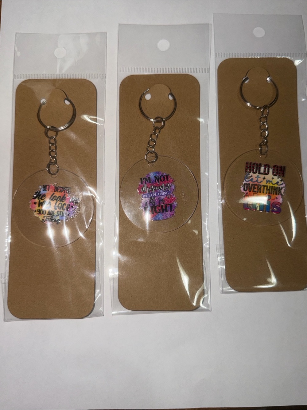 Acrylic Round Keychain with Colorful Quote Design - Multicolor - Picture 6 of 6
